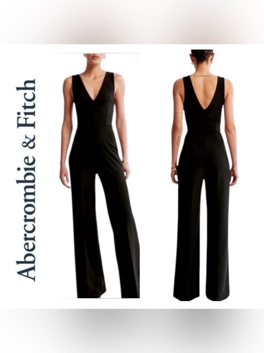 Abercrombie & Fitch Black V-Neck Wide-Leg Jumpsuit Size Small